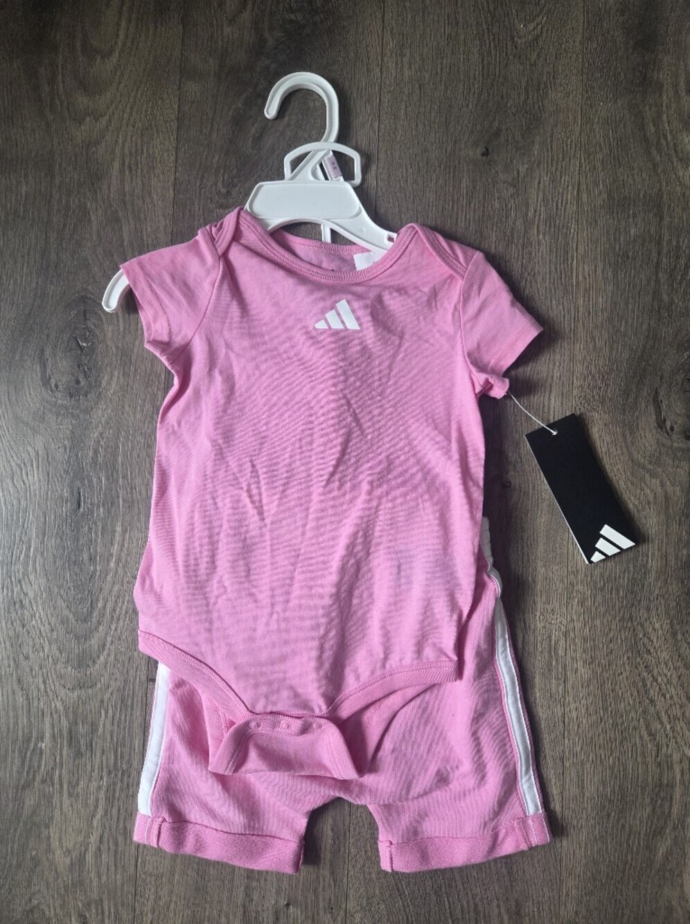 Adidas Pink Baby Onesie Bodysuit + Shorts Set Size 9m NWT